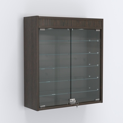 Витрина настенная №201-7А с пятью полками из стекла и верхней подсветкой, Дуб Венге