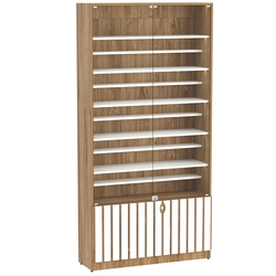 Витрина серии "Смок" №1-ДП-1000 (с доп. полками), Дуб Канзас коричневый + Белый