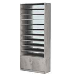 Стеллаж из ДСП с 9-ю полками 400x900 мм серии LEVEL-9 №14-2 (З/C - ЗЕРКАЛО), Бетон Чикаго светло-серый F186 ST9