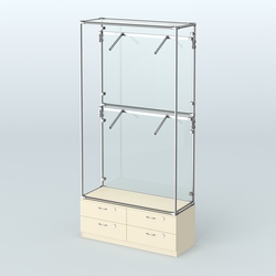 Торговая система ХРОМ (задняя стенка - стекло) 1200 мм №3-2 с тумбой Т-14 и поручнями, Крем Вайс