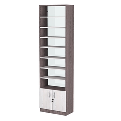 Стеллаж из ДСП с 7-ю полками 300x600 мм серии LEVEL-7 №5-1 (З/C - СТЕКЛО), Ясень Анкор темный + Ясень Анкор светлый