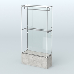 Торговая система ХРОМ (задняя стенка - стекло) 1200 мм №1-4 с тумбой Т-21 и поручнями, Метрополитан Грей