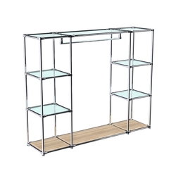 Хромированный стенд-вешало TD-44 №1-1 Хром (с прозрачными полками стекло 6мм), Дуб Сонома