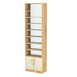 Стеллаж из ДСП с 7-ю полками 300x600 мм серии LEVEL-7 №5-1 (З/C - СТЕКЛО), Дуб Золотистый и Крем Вайс