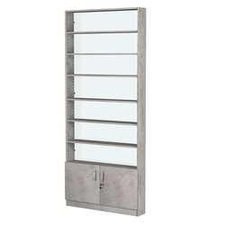 Стеллаж из ДСП с 6-ю полками 150x900 мм серии LEVEL-6 №9-1 (З/C - СТЕКЛО), Бетон Чикаго светло-серый F186 ST9