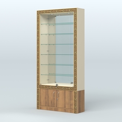 Витрина пристенная с декором №ВБА-32, Крем Вайс + Орех