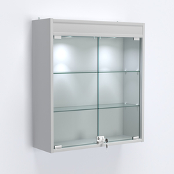 Витрина настенная №201-3А с прозрачными полками и фризом с подсветкой, Серый