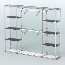 Торговая система ХРОМ (задняя стенка - стекло) 2430 мм с тонированными полками и поручнями №7, Ясень Анкор светлый