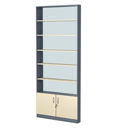 Стеллаж из ДСП с 5-ю полками 100x900 мм серии LEVEL-5 №8-2 (З/C - ЗЕРКАЛО), Темно-серый + Крем Вайс