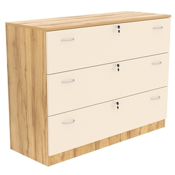 Тумба T-13 1200мм (H-900мм, с тремя выдвижными ящиками), Дуб Золотистый и Крем Вайс