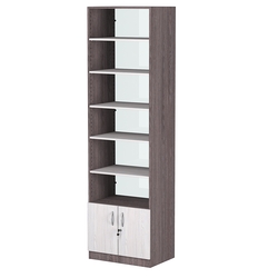 Стеллаж из ДСП с 5-ю полками 400x600 мм серии LEVEL-5 №7-1 (З/C - СТЕКЛО), Ясень Анкор темный + Ясень Анкор светлый