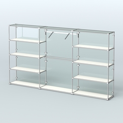 Торговая система ХРОМ (задняя стенка - стекло) 3600 мм с полками ДСП и поручнями №9, Белый