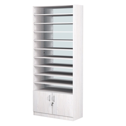 Стеллаж из ДСП с 10-ю полками 400x900 мм серии LEVEL-10 №14-2 (З/C - ЗЕРКАЛО), Ясень Анкор светлый