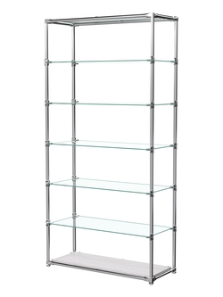 Пристенный торговый стеллаж ЛАЙТ с широкими стеклянными полками №3, Ясень Анкор светлый - U31104