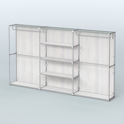 Торговая система ХРОМ (задняя стенка - ДСП) 3600 мм с полками ДСП и поручнями №2, Ясень Анкор светлый