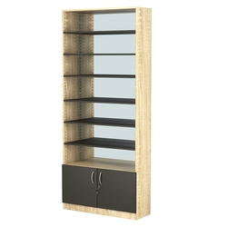 Стеллаж из ДСП с 6-ю полками 300x900 мм серии LEVEL-6 №12-2 (З/C - ЗЕРКАЛО), Дуб Сонома + Черный