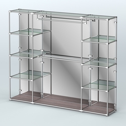 Торговая система ХРОМ (задняя стенка - зеркало) 2430 мм с прозрачными полками и поручнями №3, Ясень Анкор темный