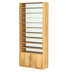 Стеллаж из ДСП с 9-ю полками 350x900 мм серии LEVEL-9 №13-1 (З/C - СТЕКЛО), Дуб Золотистый