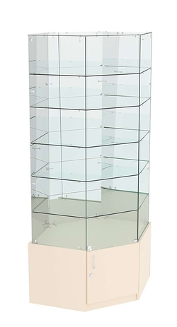 Витрина "Истра" угловая №9220, шестигранная (З.С-зеркало), без дверей, Крем Вайс