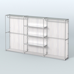 Торговая система ХРОМ (задняя стенка - ДСП) 3600 мм с зеркальными полками и поручнями №2, Ясень Анкор светлый