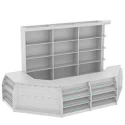 Комплект кассовой зоны со скосами и открытыми стеллажами большой №3-1, Серый