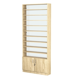 Стеллаж из ДСП с 9-ю полками 200x900 мм серии LEVEL-9 №10-1 (З/C - СТЕКЛО), Дуб Сонома