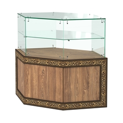 Стеклянный угловой прилавок с декором №СПБА-17, Дуб Канзас коричневый