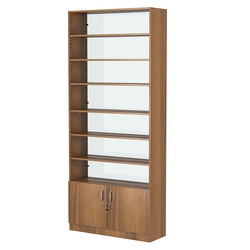 Стеллаж из ДСП с 6-ю полками 300x900 мм серии LEVEL-6 №12-1 (З/C - СТЕКЛО), Орех