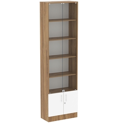 Торговая витрина Level №5-4п с  4-мя полками из ДСП 300х600мм, Дуб Канзас коричневый + Белый