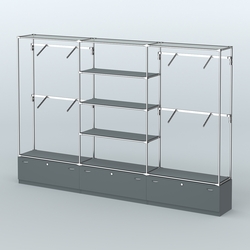 Торговая система ХРОМ без ДСП 3600 мм с тумбами Т11, полками ДСП и поручнями №3, Темно-Серый