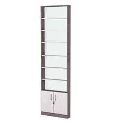 Стеллаж из ДСП с 6-ю полками 100x600 мм серии LEVEL-6 №1-1 (З/C - СТЕКЛО), Ясень Анкор темный + Ясень Анкор светлый