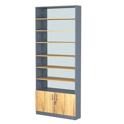 Стеллаж из ДСП с 6-ю полками 200x900 мм серии LEVEL-6 №10-2 (З/C - ЗЕРКАЛО), Темно-серый и Дуб Золотистый