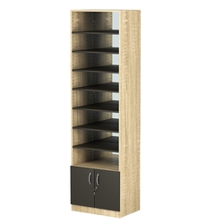 Стеллаж из ДСП с 7-ю полками 400x600 мм серии LEVEL-7 №7-2 (З/C - ЗЕРКАЛО), Дуб Сонома + Черный