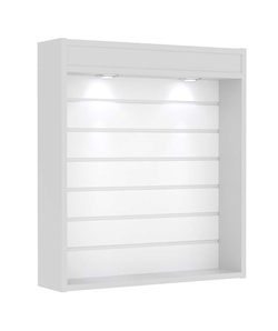 Витрина настенная №1-2В открытая с эконом панелью и подсветкой, Серый