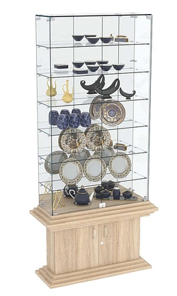 Витрина узкая с 6-ю полками зеркальная КОЛОСС №34, Дуб сонома