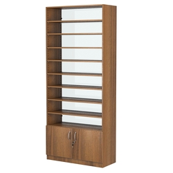 Стеллаж из ДСП с 8-ю полками 350x900 мм серии LEVEL-8 №13-1 (З/C - СТЕКЛО), Орех