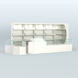 Угловой павильон с широким рядом стеллажей для размещения хлеба и выпечки №4, Белый