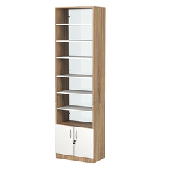 Стеллаж из ДСП с 6-ю полками 350x600 мм серии LEVEL-6 №6-1 (З/C - СТЕКЛО), Дуб Канзас коричневый + Белый