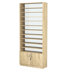 Стеллаж из ДСП с 10-ю полками 350x900 мм серии LEVEL-10 №13-1 (З/C - СТЕКЛО), Дуб Сонома