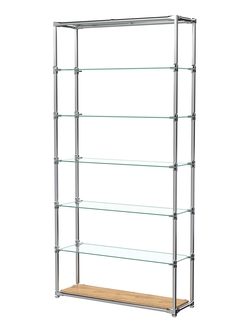 Пристенный торговый стеллаж ЛАЙТ с полками из прозрачного стекла №2, Дуб Золотистый