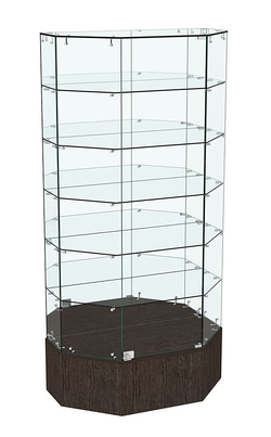Стеклянная витрина Истра Трапеция с пятью полками и зеркальной стенкой №841, Дуб Венге