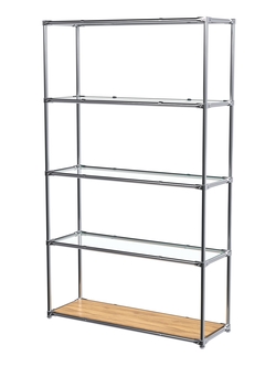 Торговый хромированный стеллаж с прозрачными полками №4, Дуб Золотистый