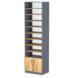 Стеллаж из ДСП с 8-ю полками 400x600 мм серии LEVEL-8 №7-1 (З/C - СТЕКЛО), Темно-серый и Дуб Золотистый