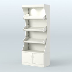 Стеллаж высокий пристенный с деревянными полками для хлебной лавки ХЛ-1, Белый