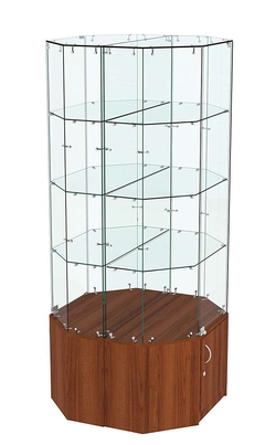Стеклянная высокая островная витрина с прозрачным верхом серии Истра №805-О, Орех