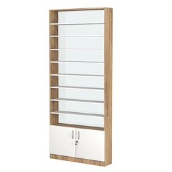 Стеллаж из ДСП с 8-ю полками 200x900 мм серии LEVEL-8 №10-1 (З/C - СТЕКЛО), Дуб Канзас коричневый + Белый