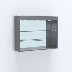 Витрина настенная №203-4Г зеркальная без дверей со стеклянными полками и верхней подсветкой, Темно-Серый
