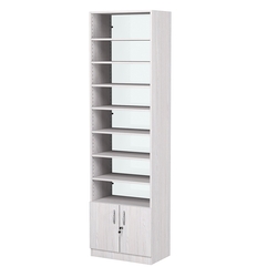 Стеллаж из ДСП с 7-ю полками 350x600 мм серии LEVEL-7 №6-1 (З/C - СТЕКЛО), Ясень Анкор светлый