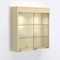 Витрина настенная №201-3А с прозрачными полками и фризом с подсветкой, Крем Вайс