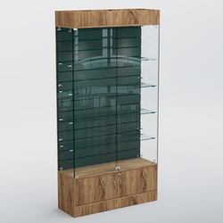 Витрина СЕТЬ №3-П с экономпанелью и полками, Дуб Канзас Коричнерый + черный